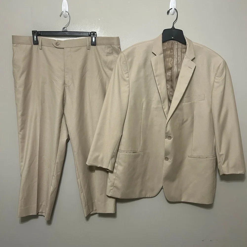 Giorgio Fiorelli 2-Piece Suit Blazer 49 Tan Two-Button 40X24 Trousers Flat Front